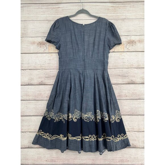 eShakti Custom Chambray Embroidered‎ A-Line Dress Women's Size Small Blue - Picture 2 of 13